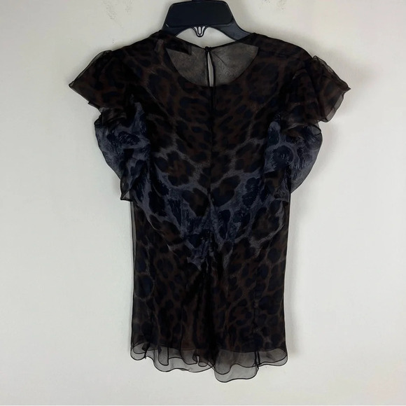 Yves Saint Laurent YSL Leopard Print Ruffle Sheer Boise Top Size 0 / XS - Picture 2 of 5